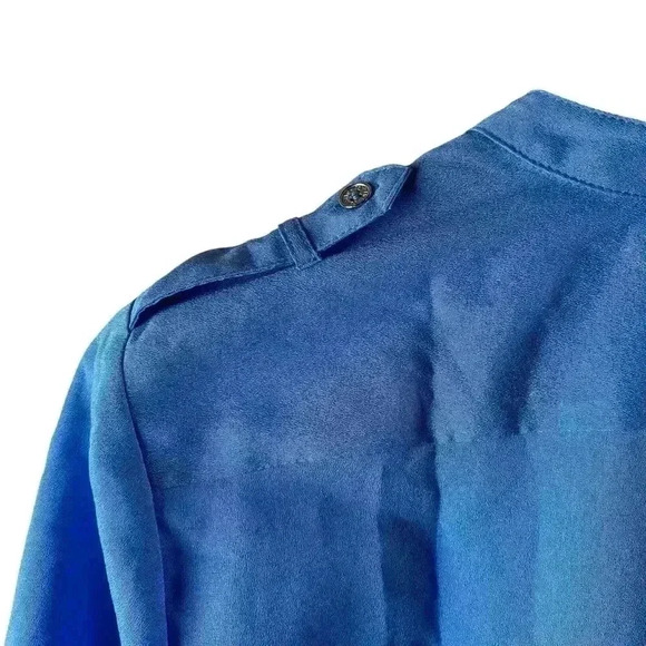 Calvin Klein Women's Royal Blue Roll Up 3/4 Sleeves Button Down Blouse Shirt XS - Picture 11 of 16